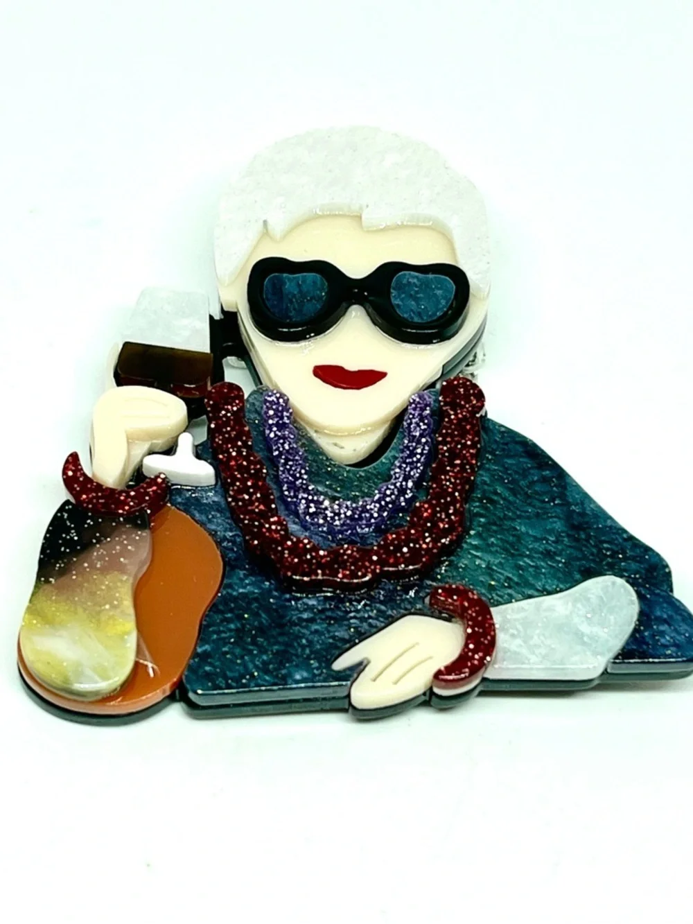 Iris Apfel Inspired Acrylic Lapel Pin NWOT